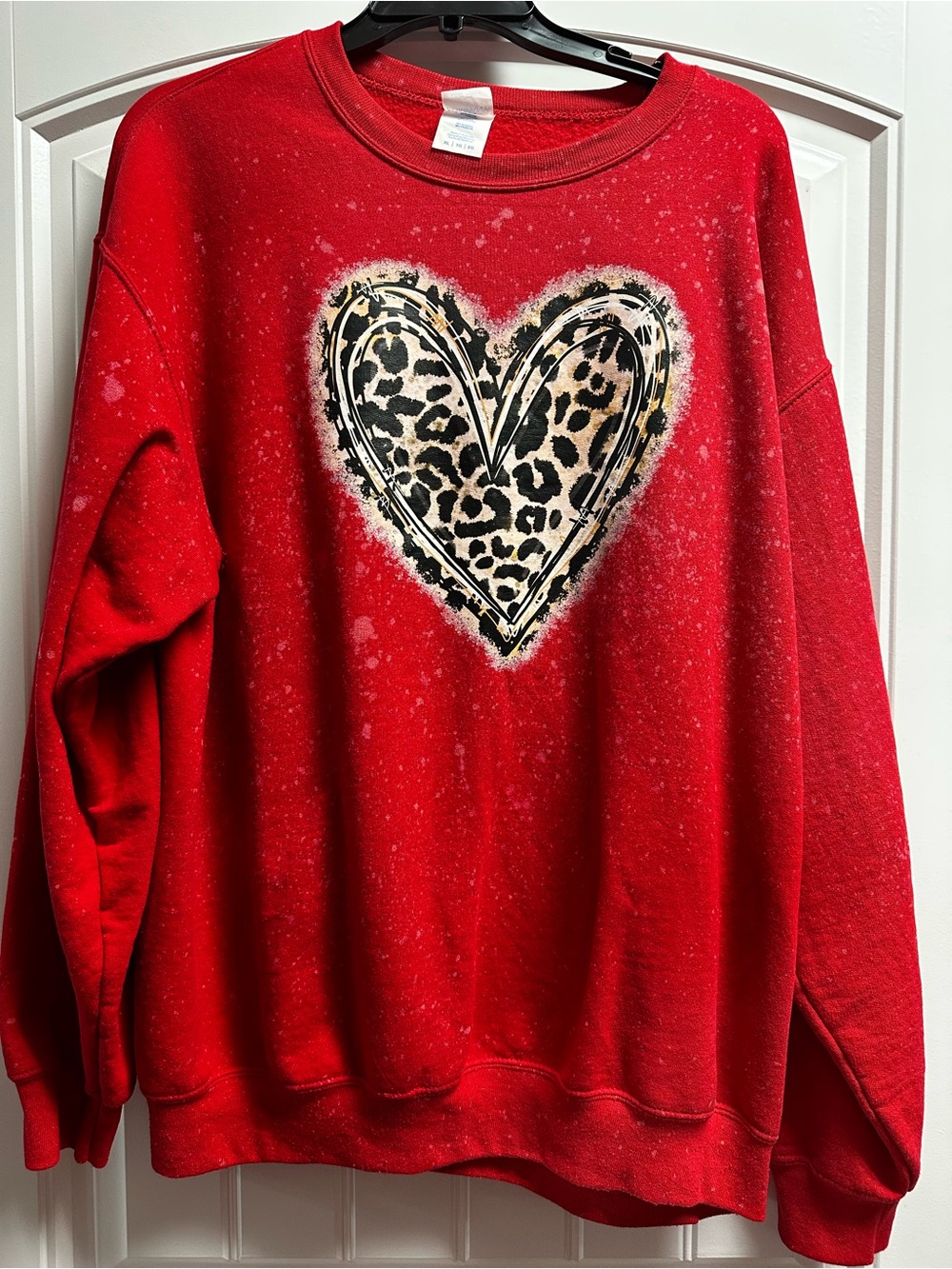 Port and Company Red Sweatshirt with Leopard Heart Graphic